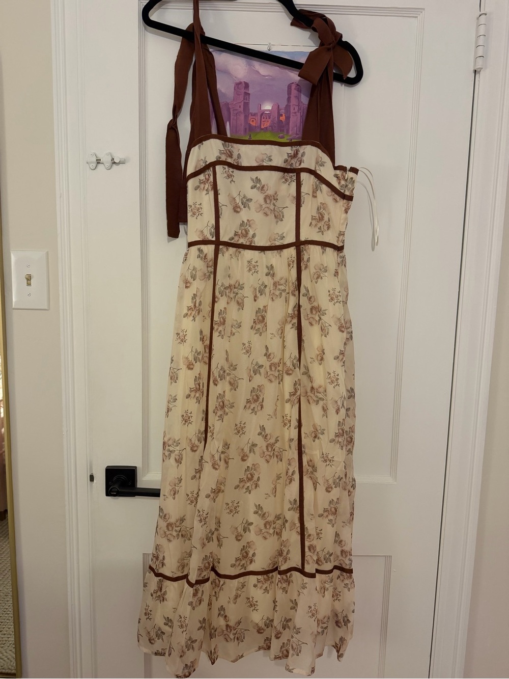 bohme Cream Floral Maxi Dress with Brown Trim